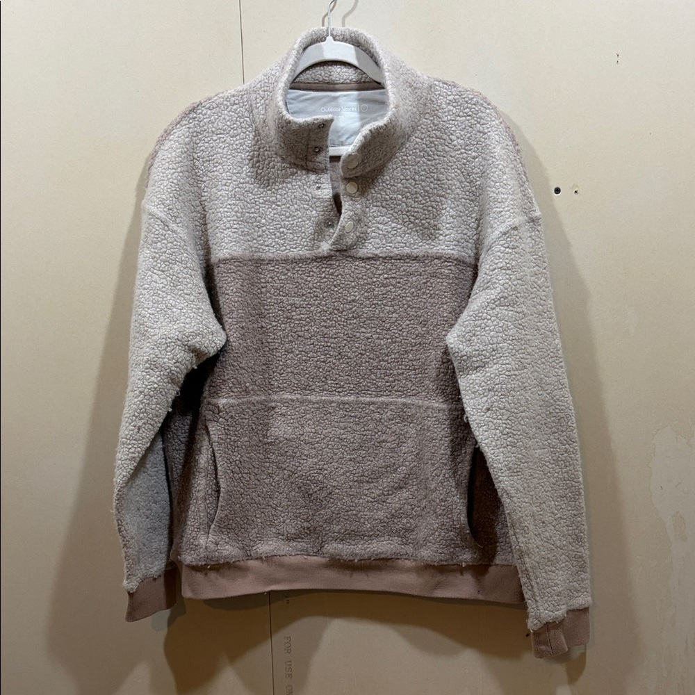 Outdoor Voices Two-Tone Sherpa Crewneck - Light Cream & Taupe